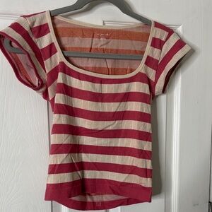 Urban Outfitters Red and Cream Striped Tee